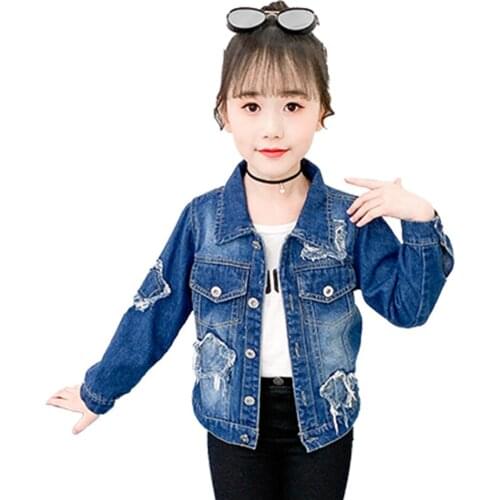 Coat For Girl Hat Pattern Denim Jacket Coat For Girls Casual Style Kids Coat Outerwear Spring Autumn Clothes For Girls