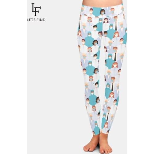 LETSFIND Fashion High Quaility Milk Silk Doctor Print Women Leggings High Waist Plus Size Soft and Slim Fitness Full Leggings