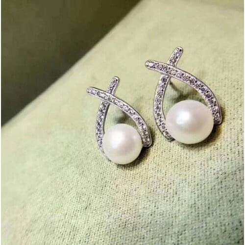 Best Price 100% 925 Sterling Silver Cross Natural Shell Pearl Stud Earring for Women, Clear CZ Luxury Jewelry Bijoux Wholesale