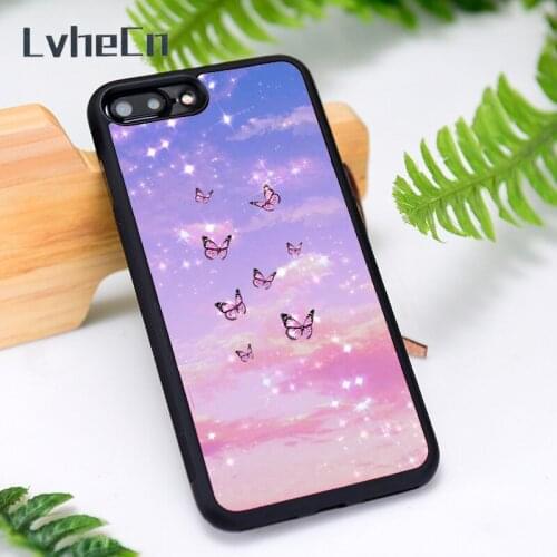 LvheCn Silicone Rubber Phone Case Cover for iPhone 6 6S 7 8 Plus X XS XR 11 12 Mini Pro Max Butterfly skies