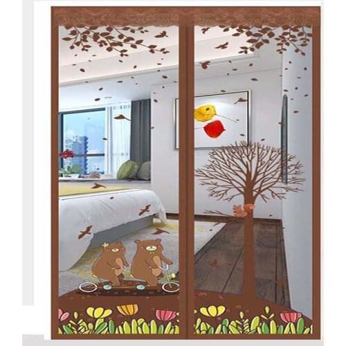 Cartoon Coffee Bear Summer Anti-Mosquito Fly Bug Insect Magnetic Door Curtains Net Automatic Closing Bedroom High Density Mesh