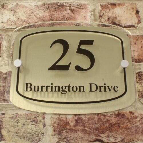 Brushed Gold Effect Personalised Modern House Sign Name and Number