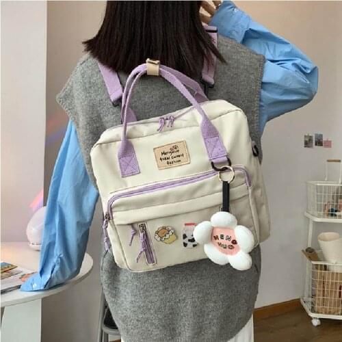 Lovely Multifunctional Backpack Teenage Girl Ring Buckle Portable Travel Bag Female Small Schoolbag Badge Women Backpacks