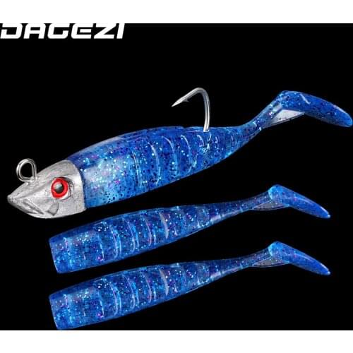 DAGEZI Soft Fishing Lure T Tail Jig Head Hook 8cm/8.5g Soft Artificial Bait Saltwater Sea Bass Swimbait Fishing Tackle Gear