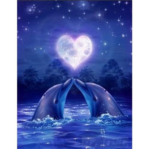 3d DIY Full Square Diamond Embroidery Paiting Animals of Round Diamond Painting Kits love Dolphins Cross Stitch Kit Mosaic