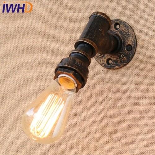 IWHD Loft Style Industrial Vintage Wall Lamp Antique Edison Wall Sconce Bulb E27 Water Pipe Wall Light Fixtures Home Lighting