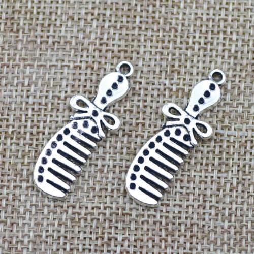 Newest 10Pieces 12*34mm Mixed Alloy Antique Silver Color Cute Comb Charms Keychain Pendant Accessory For DIY Jewelry Making