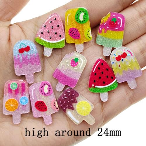 New arrival DIY acrylic cartoon Mini popsicle cabochons planar resin icecream for kids hair clips cover accessories