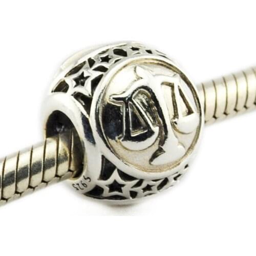 Autumn Collection Authentic 925 Sterling Silver bead Libra Star Sign Charm Fit Original Brand Charms Bracelet Au009