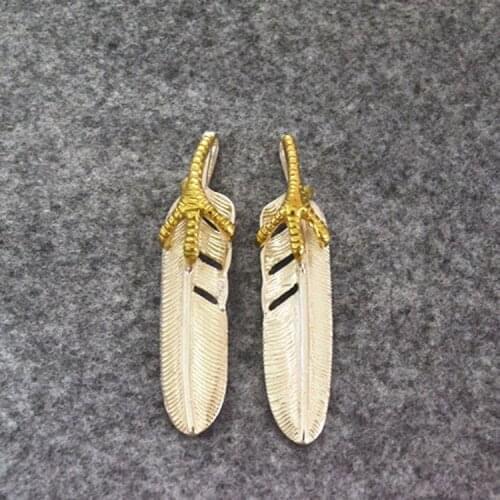 Sterling Silver Hawk Feather Necklace Engraved Couple Pendant Sweater Chain Pendant