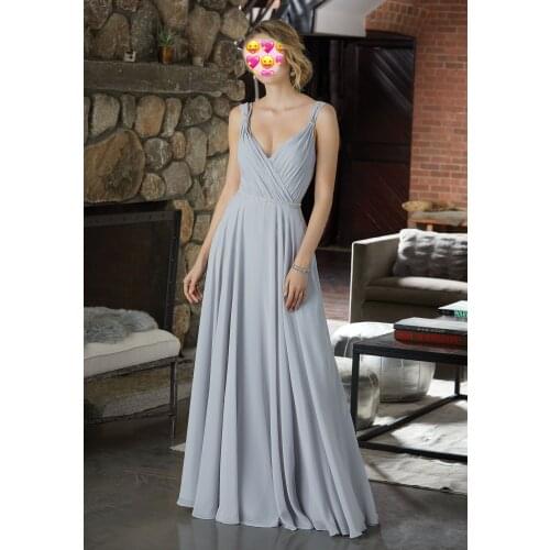 Gray Bridesmaid Dresses 2020 V Neck Beading Chiffon Prom Party Gowns Wedding Guest Maid Of Honor Dress Beach Style Low Back