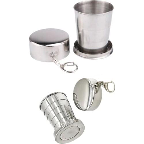 Dishes & Utensils Stainless Steel Folding Camping Cup with Lid Portable Reusable Drinking Mug for Survival Hiking Picnic