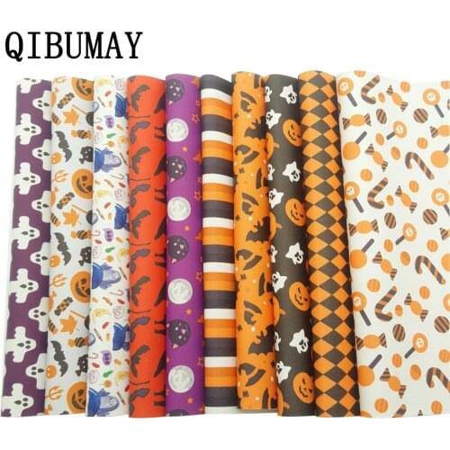 QIBUMAY Halloween Faux leather Fabric Printed Faux Leather DIY Hair bow Fabric Handmade Bags Material 22*30cm Synthetic Leather