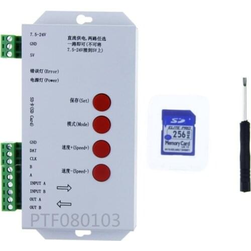 T1000S SD Card WS2801 WS2811 WS2812 WS1903 LPD6803 LED 2048 Pixels Controller DC5~24V T-1000S DMX 512 RGB Controller