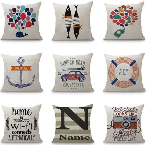 Nordic Creative Cartoon Print Decorative Cushion Cover Geometric Linen Cotton Seat Cushion For Sofa Throw Pillow Case 45x45