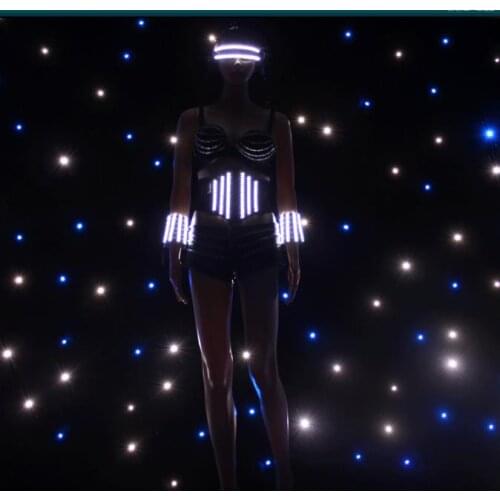 Super Bright LED Luminous Sexy Lady Dress Flashing Light Up Ballroom Costume Party Evening Event Stage Glasses Waistband Clothes