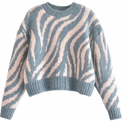 Xikom 2021 New Autumn Women Vintage Y2K Print Loose Sweater Girl Sweet Cute Knitted Pullover Female Fashion Round Neck Top