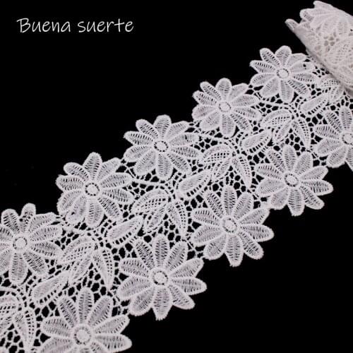 1 Yard White 12cm Fiber Flower Embroidered Fabric Lace Trim Ribbon Handmade DIY Sewing Supplies Craft for Costume Decoration