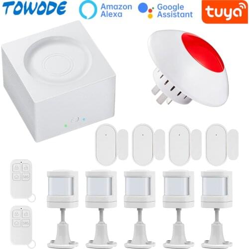 Tuya WIFI GSM Wireless Home Alarm System 433MHz APP Control 11 Languages Compatible Alexa Motion Door Windows Sensor 80db