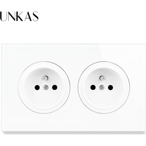 UNKAS 146 French Crystal Tempered Pure Glass Panel 16A Double Wall Power Socket Grounded With Child Protective Lock