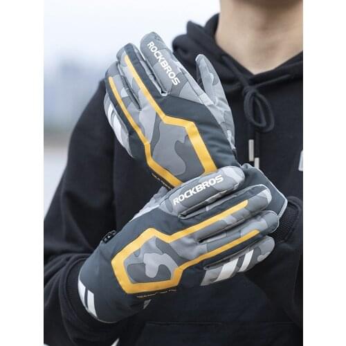 ROCKBROS Winter Cycling Bike Gloves Touch Screen Windproof Thermal Warm Fleece Gloves Men Women Moto Snow Skiing Bicycle Mittens