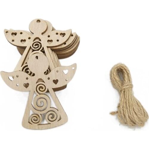 10pcs Christmas Wooden Hollow Angle Embellishment Unfinished Wood Ornament Cutout for Christmas DIY Craft Decor
