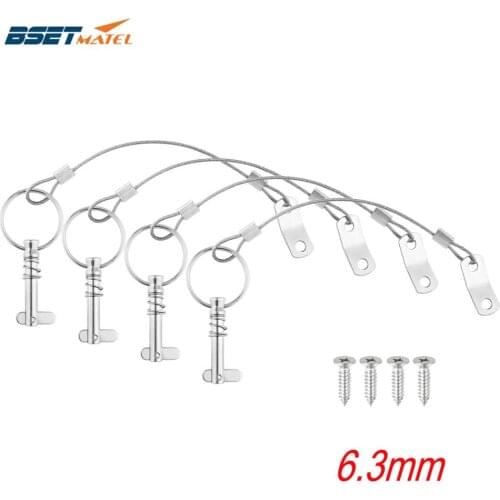 4PCS 6.3mm 1/4 inch Quick Release Pin with Lanyard for Boat Bimini Top Deck Hinge Marine hardware Stainless Steel 316