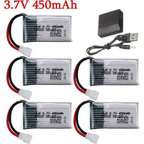 3.7V 450mah Battery with 5in1 charger for H31 X4 H107 H6C KY101 E33C E33 U816A V252 RC Drone Helicopter Parts 3.7v lipo battery