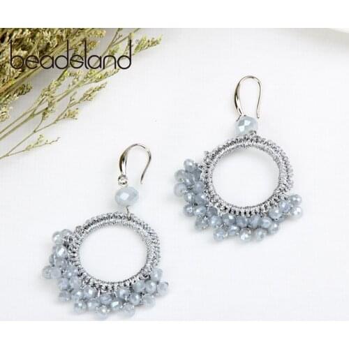 Beadsland round shape glass beads crochet drop earring beads short tassel bohemia style drop earring euramerica women earring