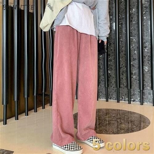 Casual Pants Women Thicker Loose Daily Solid Corduroy All-match Straight Trousers Lady Retro Oversized High Waisted Pant Vintage