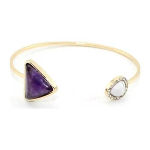 FYSL Light Yellow Gold Color Geometric Shape Amethysts Stone Open Bangle Rose Pink Quartz Jewelry