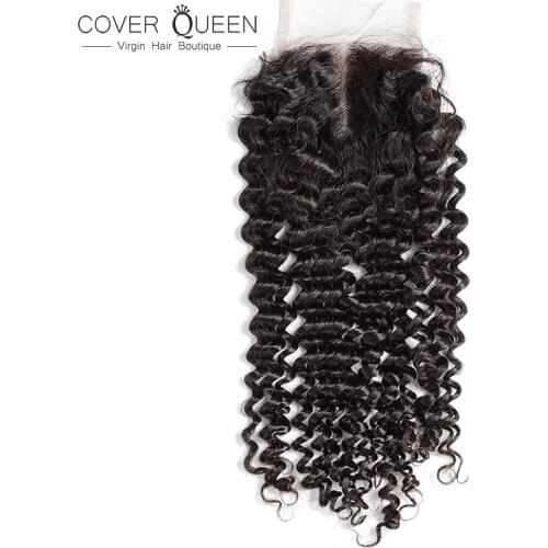 Deep Wave 4x4 Lace Closure Brazilian Curly Human Hair Closure Natural Color Remy Hair Frontal Closure Free Part Top Closure