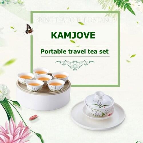 Kamjove kp-128 carry-on Blue and white porcelain travel tea set portable tea set