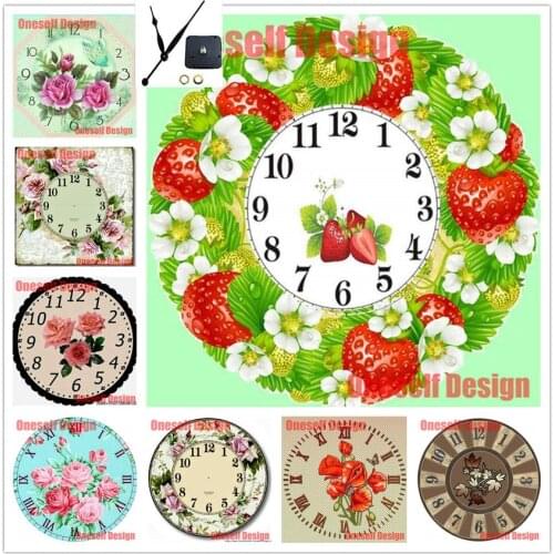Rhinestone pictures with clock flower 5d diamond embroidery full set with clock diamond mosaic sale decoration home wall sticker