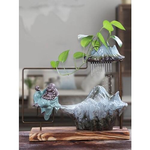 New Chinese style ceramic Zen garden Circulating water humidifier young monk rockery home decoration accessories for living room