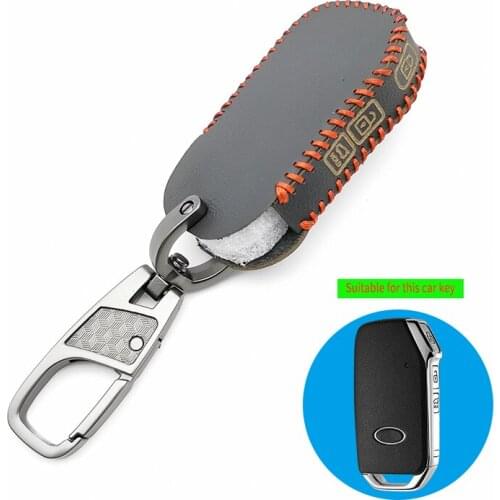 Leather car key fob skin set cover case shell holder for Kia 2018 2019 sportage R Stinger remote sorento cerato protect key bag
