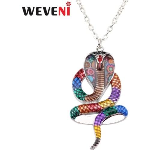 WEVENI Statement Alloy Enamel Jungle Snake Cobra Necklace Chain Pendant For Women Girls Ladies Wild Animal Jewelry Dropshipping