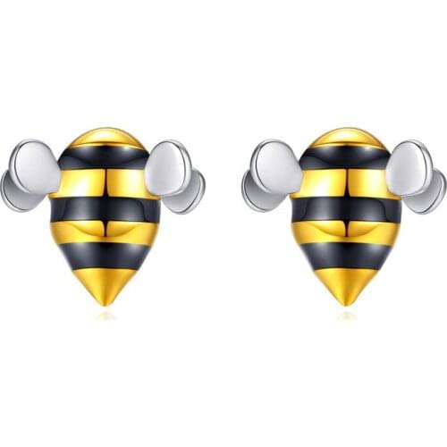 Cute Epoxy Sweet Little Bee 925 Sterling Silver Stud Earrings For Women Simple Fresh Korean Ear Jewelry Gifts