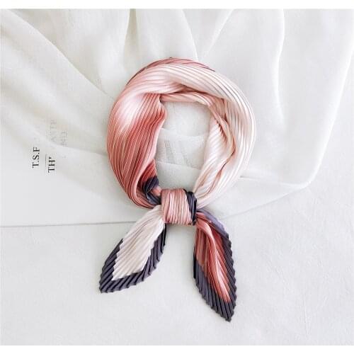 Fashion Square matching Crinkle Silk Scarf For Women Crumple Neck Wear Pleated Handkerchief Foulard Femme Bandana Luxury Band