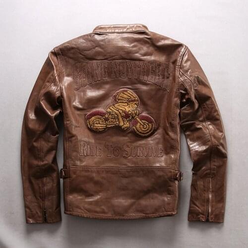 Factory 2020 New Men Genuine Soft Cow Motorcycle Leather Jacket Fashion Spliced Embroidery American Casual Jackets Autumn Coats