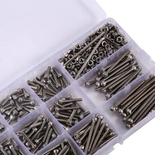 440pcs/Set M3 Screws Nuts Kits Set Stainless Steel Hex Head Socket Screws and Nuts Assortment+2 Hex Keys Fastener Hardware