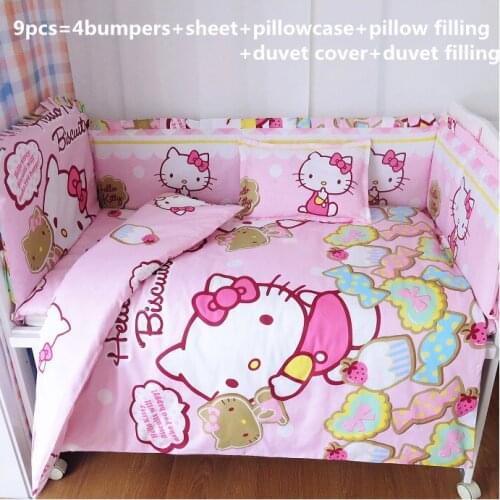 Discount 6/7PCS Cartoon Baby Bedding Sets Accessories Infant Decor Baby Crib Mattress With 100% Cotton Newborn , 120*60/120*70cm