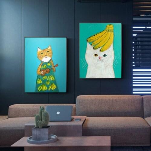 Cute Cat Wall Picture Poster Scandinavian Nordic Canvas Oil Painting Cartoon Animal Anime Poster Minimalist Art Home Decoration