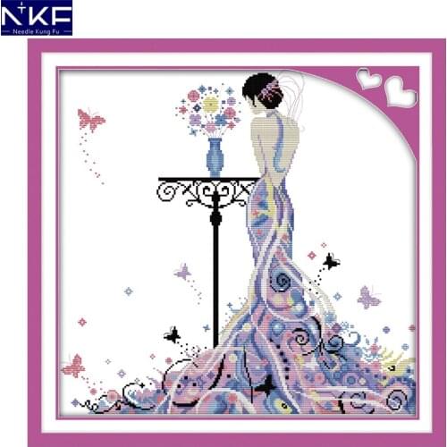 NKF Madame Butterfly Cross Stitch Pattern Needlework Cross Stitch Kit Embroidery Cross Craft Cross Stitch for Home Decor