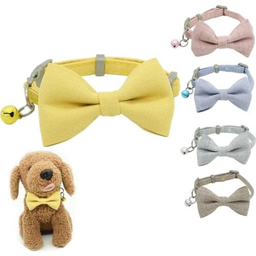2020 New Dog Cat Collar with Bell Adjustable Soft Cute Cotton Bow Tie Dog Cat Bowknot Collar for Puppy Kitten Pet Collar Outdoor