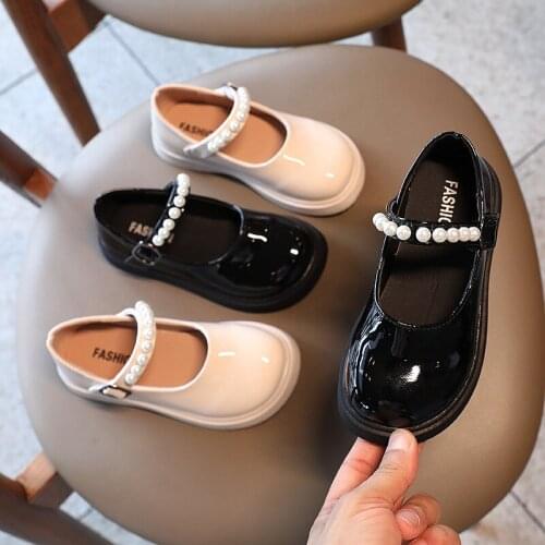 Girls Shoes Pearl Princess Shoes for Baby Kids Bead Mary Janes Shoes Child Dress Shoes Big Girl Party Shoes Spring Autumn Black