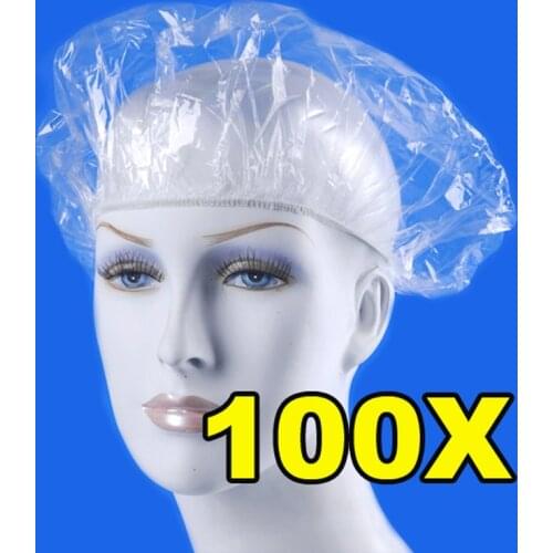 100Pcs/lot Disposable Shower Caps Hat Clear Spa Hair Salon Hotel One-Off Bathing Elastic Shower Cap Bathroom Products Bath Caps