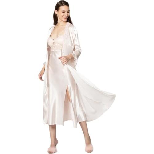 Sleep Suit Pajamas Set Sexy Lace Stain White Lace Detailed Combed Womens Satin Dowry Set 6PCS Robe set пижама женская ملابس نوم