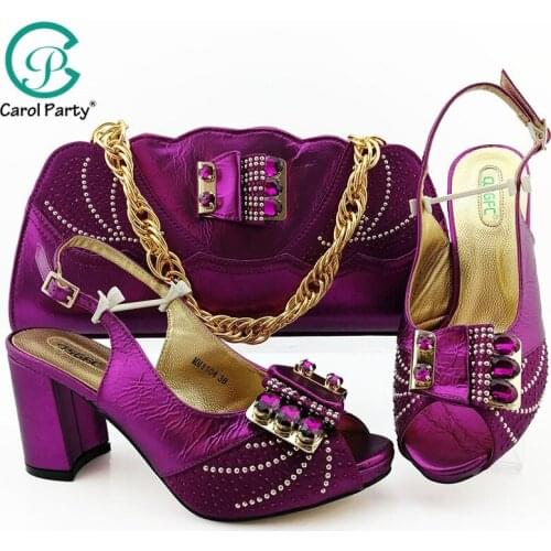 Magenta Color Shoes with Matching Bags African Women Italian design Shoes and Bag Set Nigerian Women Wedding Shoes and Bag Sets