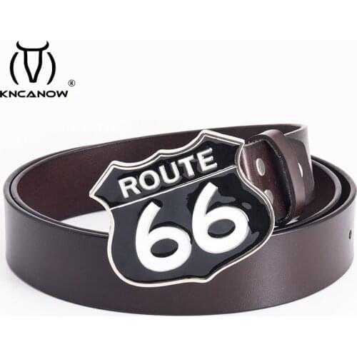 Men Belt Cow Genuine Leather Designer Belts For Men High Quality Fashion Vintage Route 66 Buckle Cowboy Male Jeans Cowskin Strap